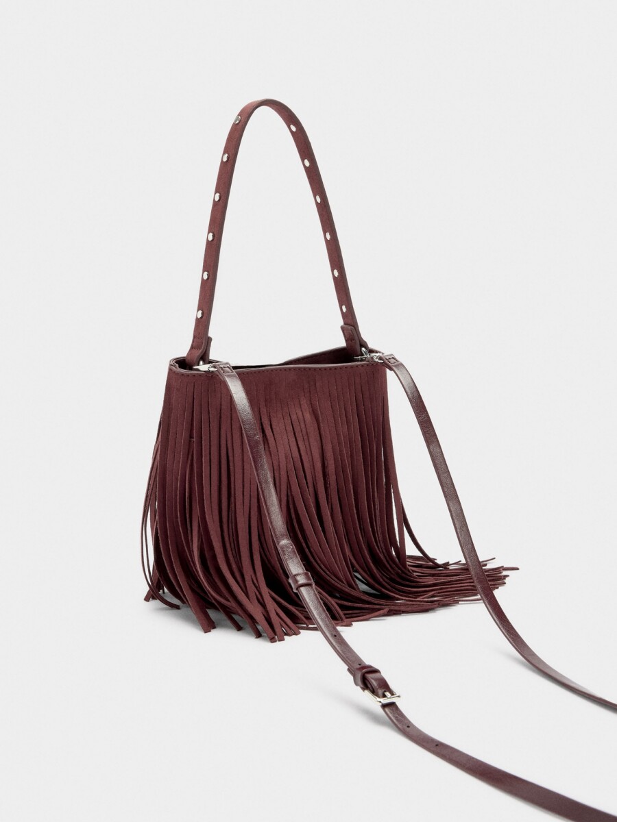 Bolso Bombonera Con Flecos Largos burdeos