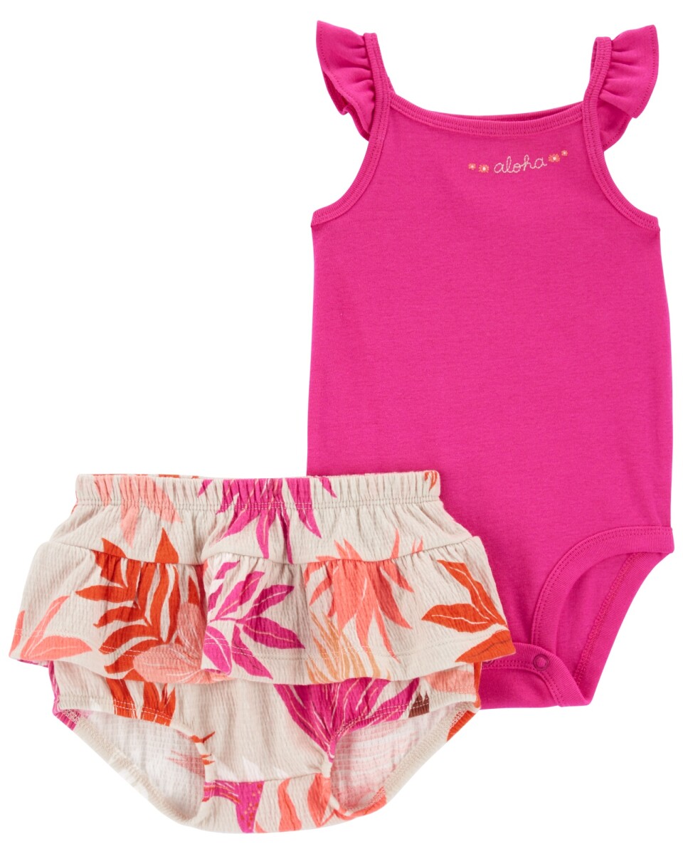 Set dos piezas de algodón, short y body con volados diseño floral 