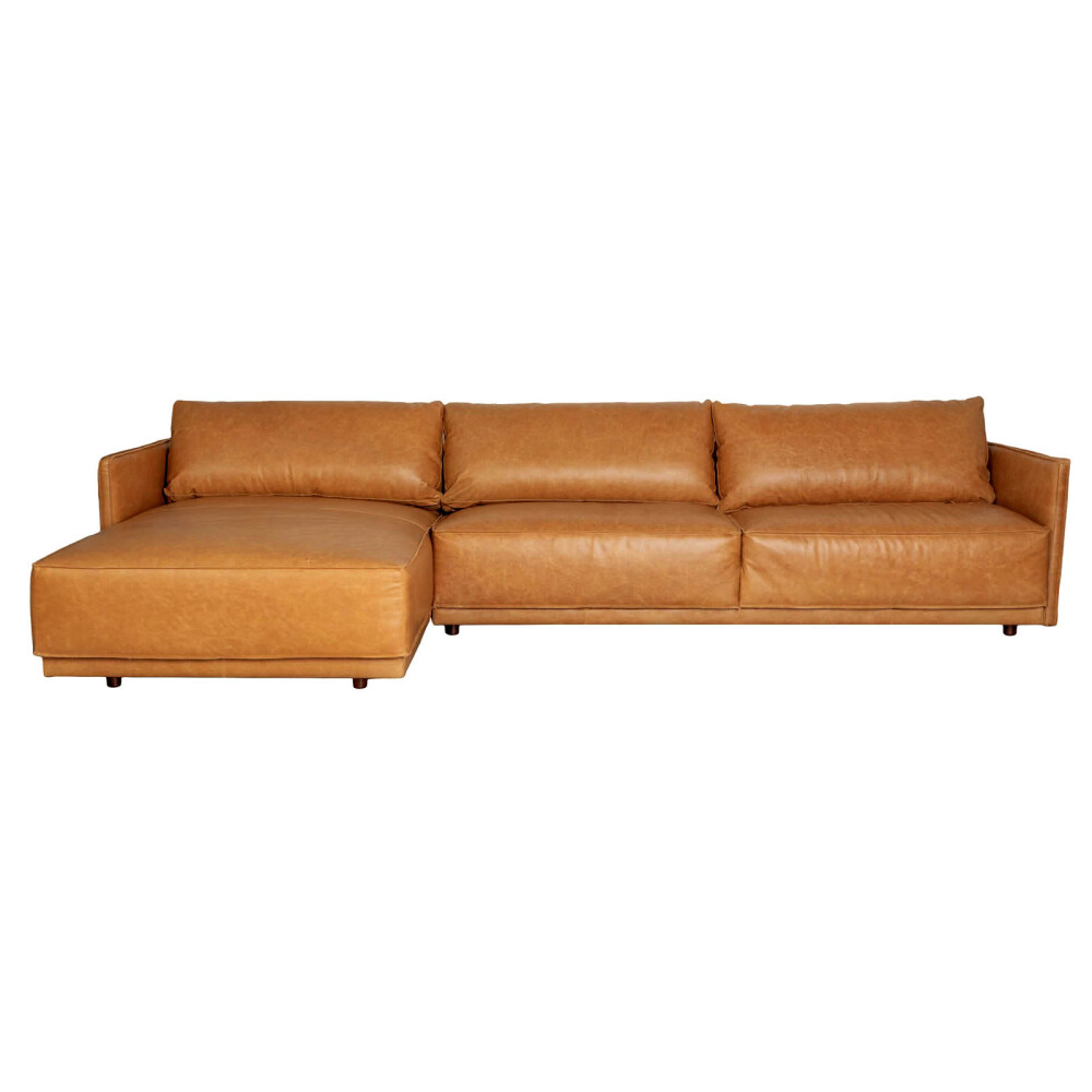 SILLÓN C/CHAISE IZQUIERDO 3 CUERPOS CUERO-100-NATURAL MARRON ROMEO TP3 CAMEL
