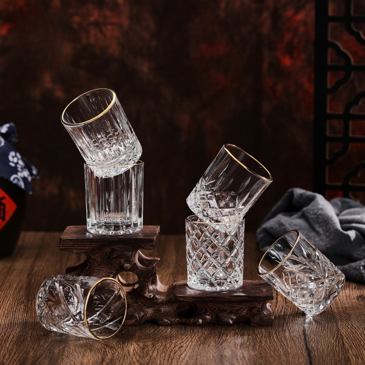 Vaso de Vidrio para Whisky Set 6 unidades Borde Dorado 