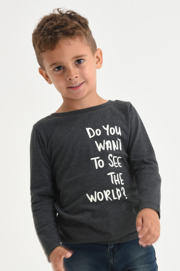 Camiseta manga larga estampada Gris Melange Oscuro