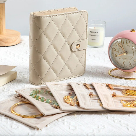 Libro joyero organizador para viaje - 15 x 21 cm Beige