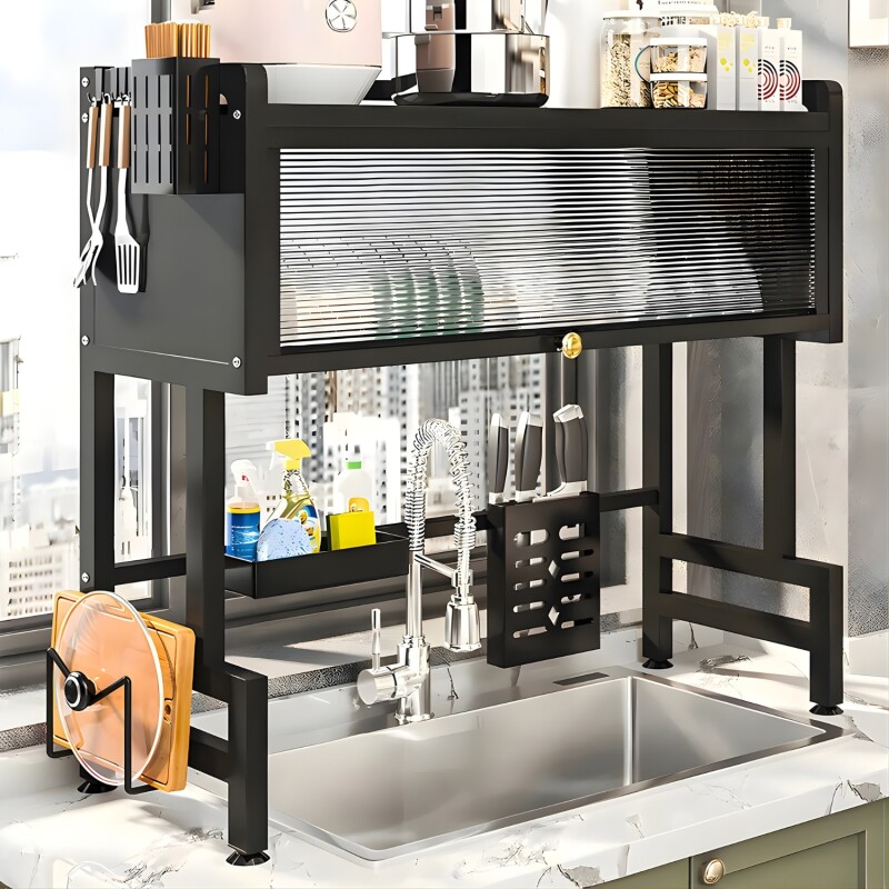 Escurridor de Vajilla Rack Lumax con Puerta 65x30x78cm Negro