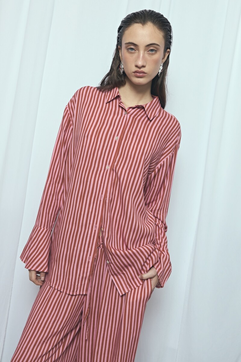 Camisa rayada manga volado PREVENTA rosa