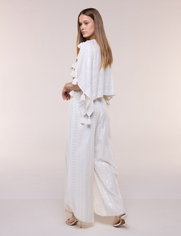 Pantalón Palazzo Cruzado Con Brillos CRUDO