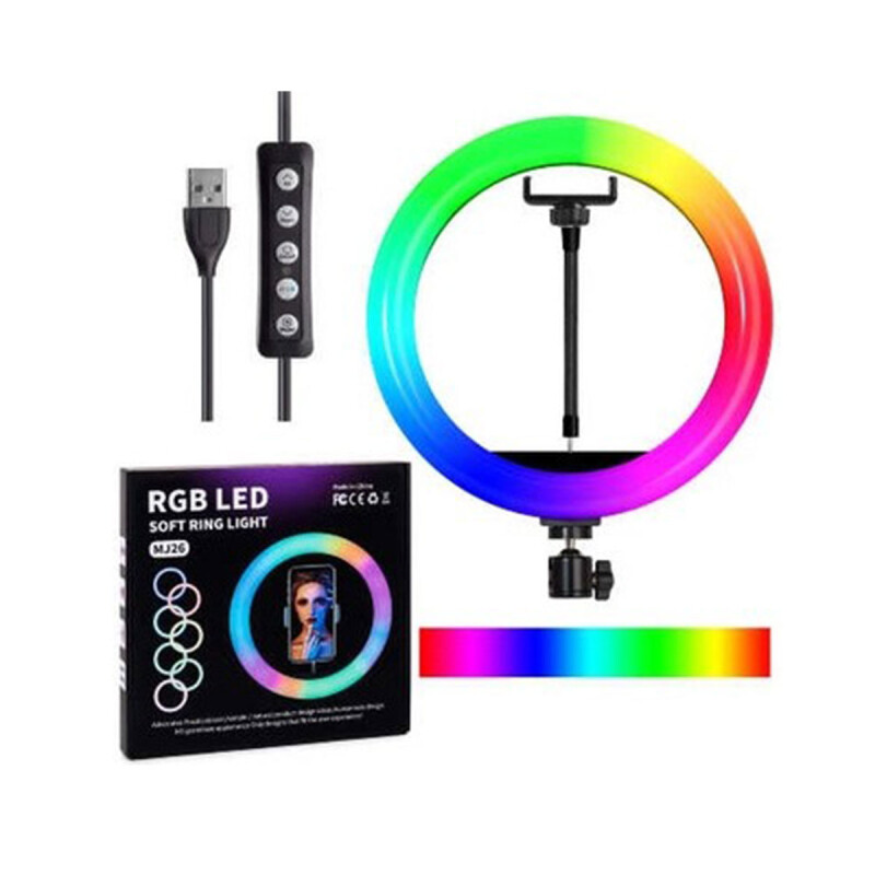 Anillo Led MJ30 RGB 10" con tripode, soporte para celular y control Anillo Led MJ30 RGB 10" con tripode, soporte para celular y control