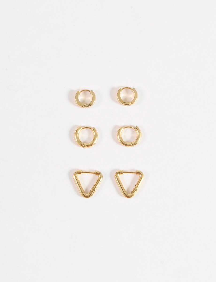 Set de aros geométricos acero - dorado 
