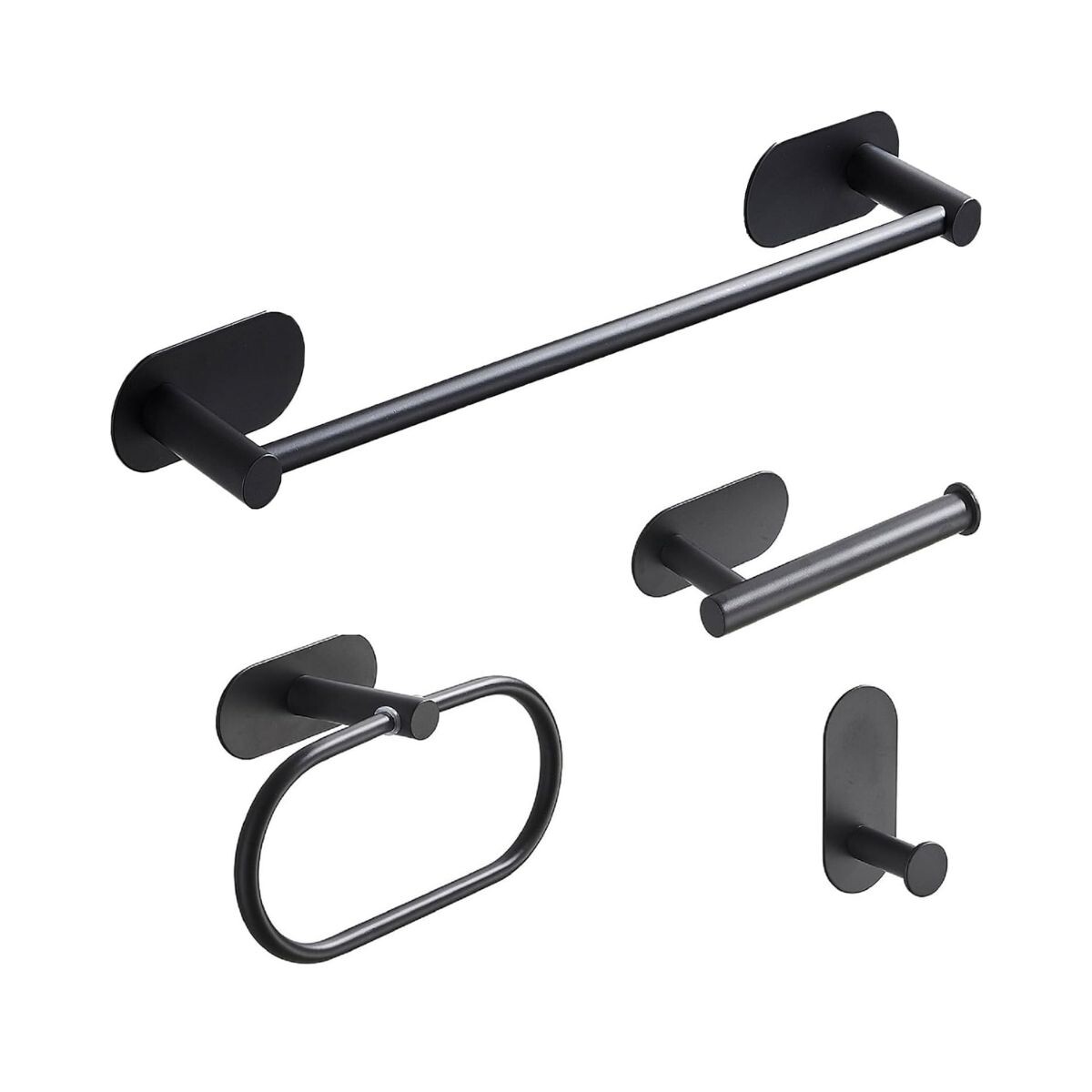 Set Accesorios De Baño Rollo Toalla Percha Juego 4 Piezas Adhesivo Acero Inoxidable Imback Color Negro 