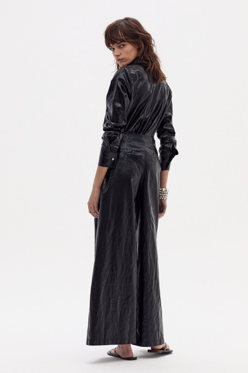 Pantalón Culotte en Lino Metalizado Negro