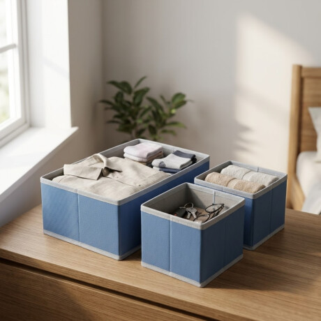 Set x3 organizadores de tela PVC 14x14x11cm/28x14x11cm CELESTE