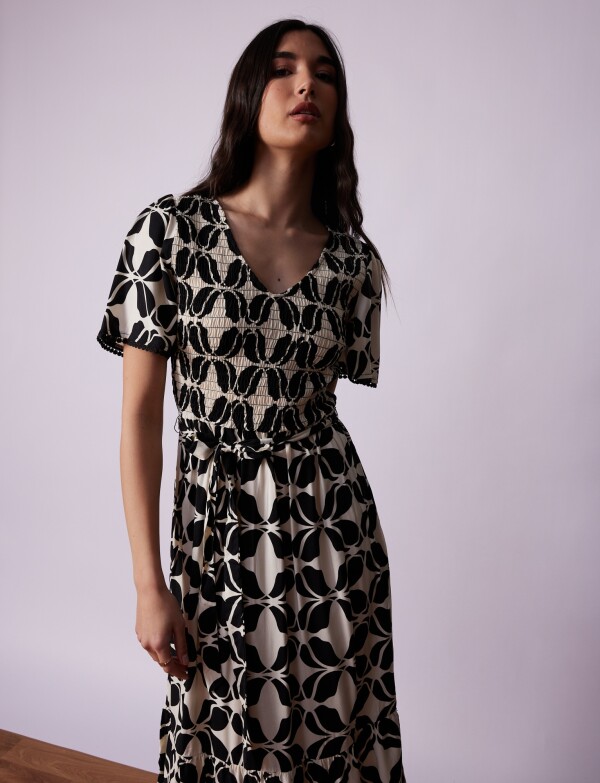 Vestido Punto Smock NEGRO/CRUDO