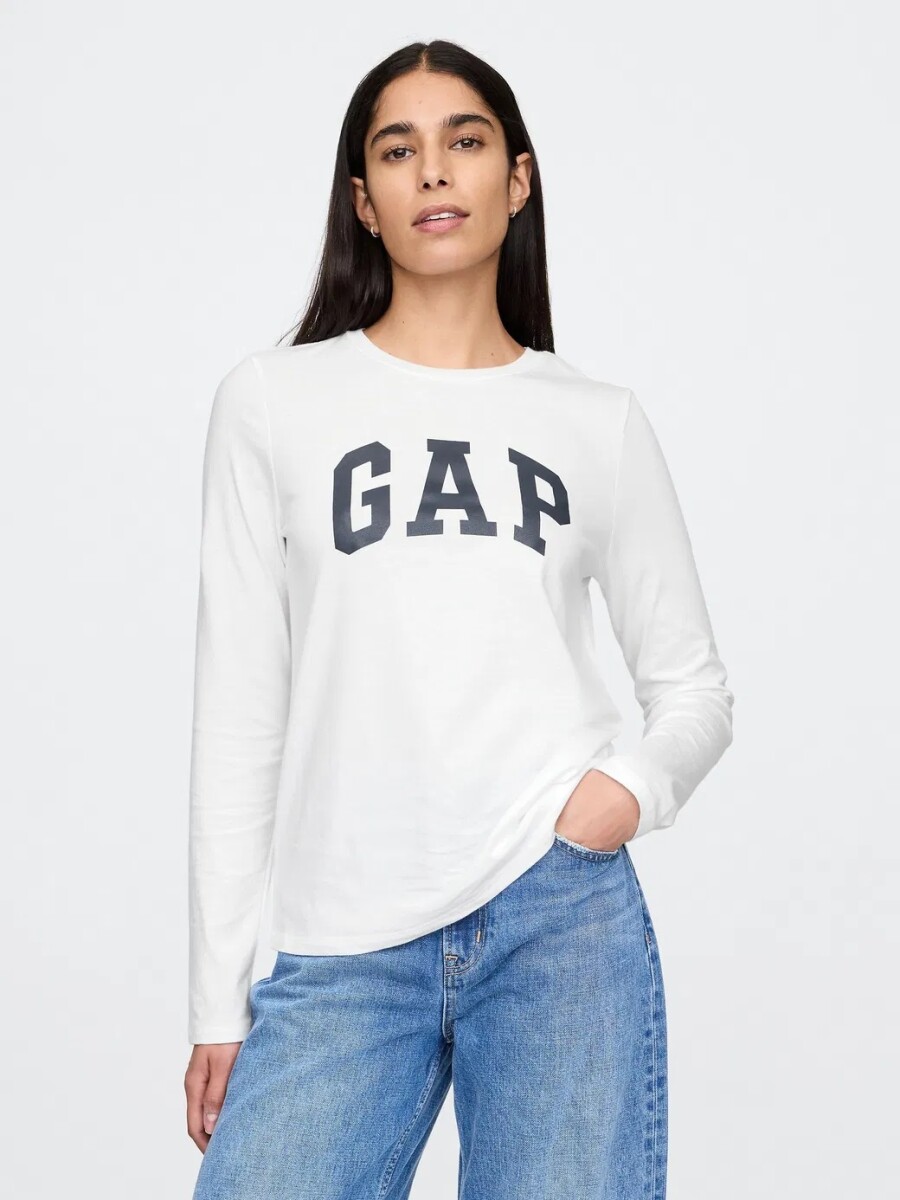 Remera Logo Gap Manga Larga Mujer - White Uk 