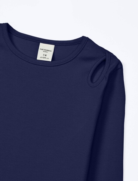 BLUSA MANGA LARGA INFANTIL EN TELA ACANALADA AZUL