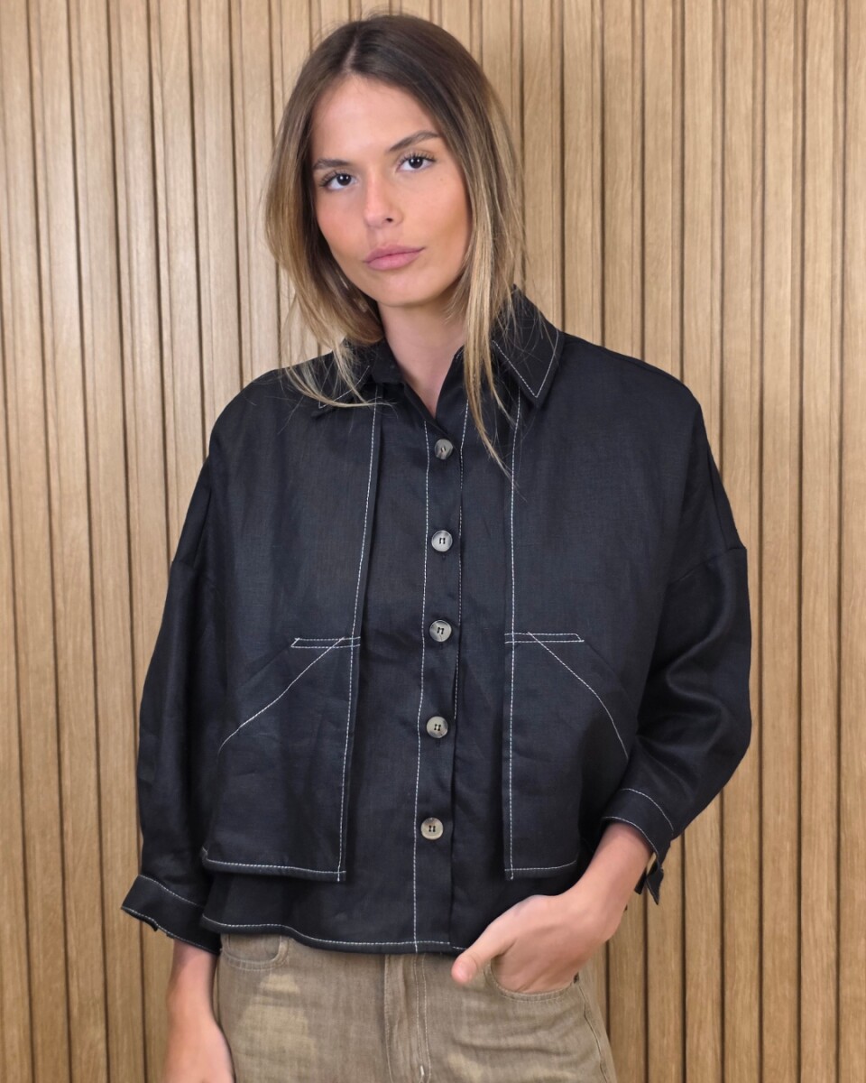 Sobrecamisa Greta - Puro lino Negro 
