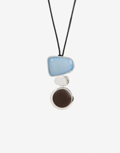 Collares Largos Color Collar Largo Metal Resina - Plateado Niquel
