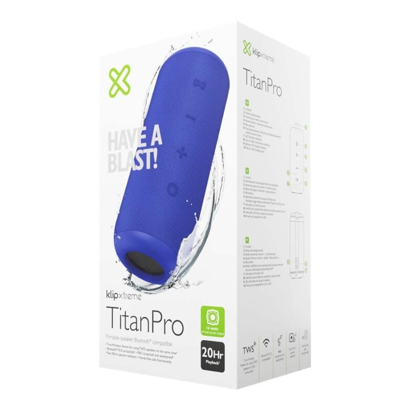 Klip Xtreme TitanPro KBS-300 - Altavoz - para uso portátil - inalámbrico - Bluetooth - azul Klip Xtreme TitanPro KBS-300 - Altavoz - para uso portátil - inalámbrico - Bluetooth - azul