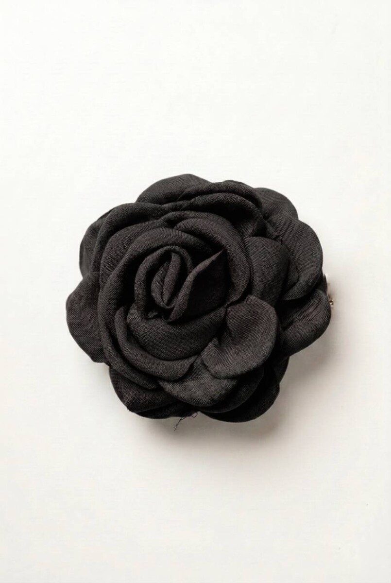 Broche flor tela - negro 