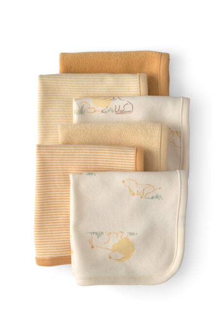 Pack seis paños de aseo, beige, diseño leones Pack seis paños de aseo, beige, diseño leones