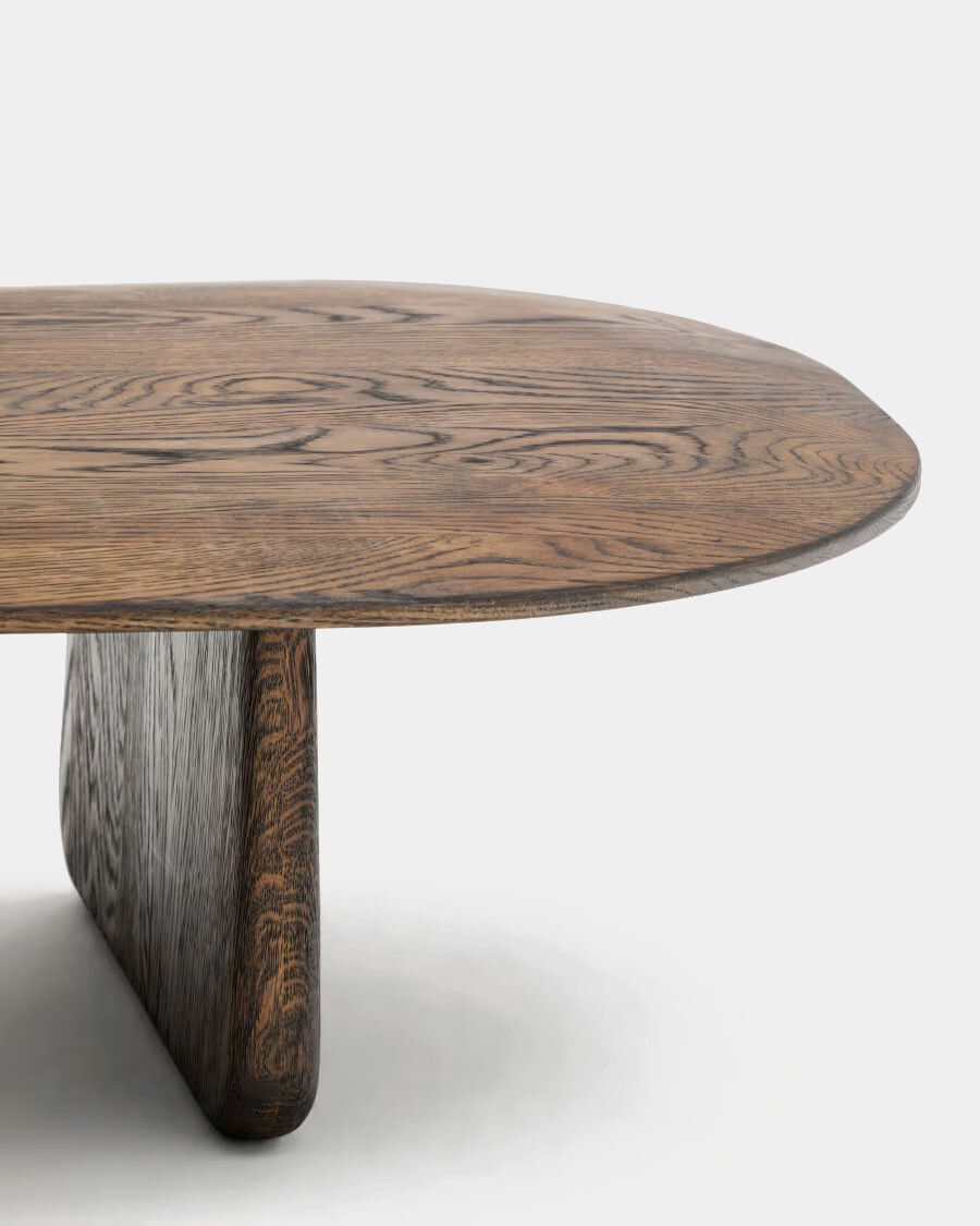 Mesa de centro Pirita de madera maciza de roble con acabado oscuro 146 x 56,5 cm