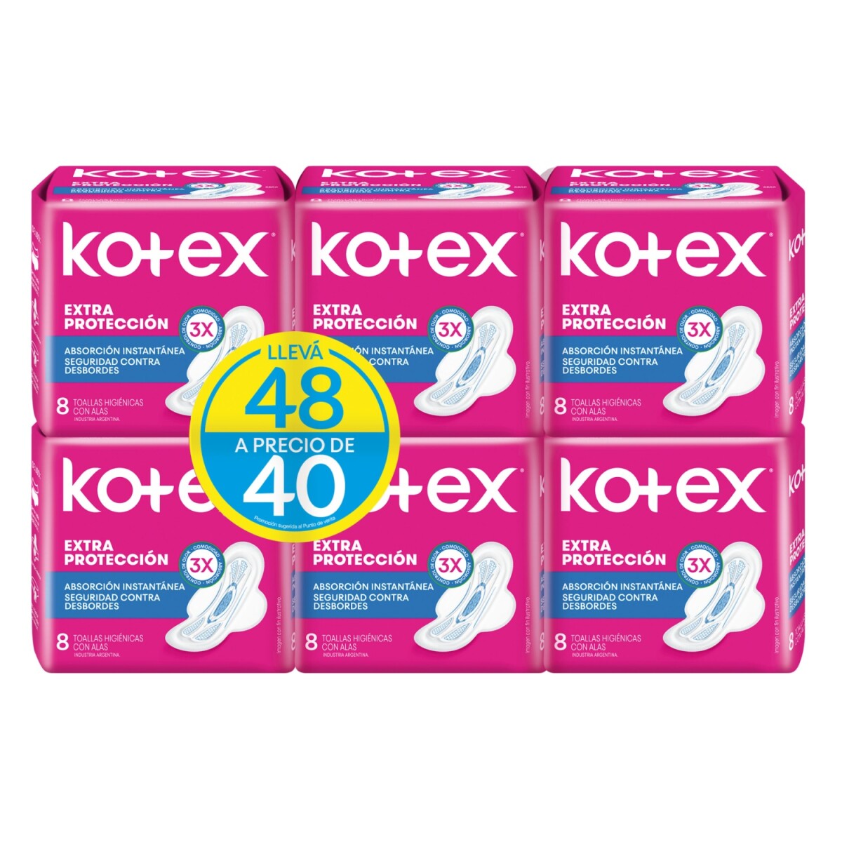 Toallitas Femeninas Kote Normal Con Alas 48 Unidades 