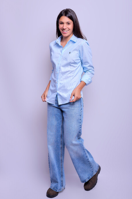 Camisa Dama Clásica Raya Celeste 2