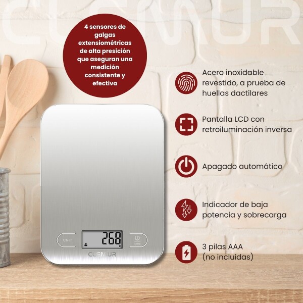 Balanza Digital de Cocina IMBACK – Precisión 1g a 5kg, Acero Inoxidable Color Plateado Balanza Digital de Cocina IMBACK – Precisión 1g a 5kg, Acero Inoxidable Color Plateado