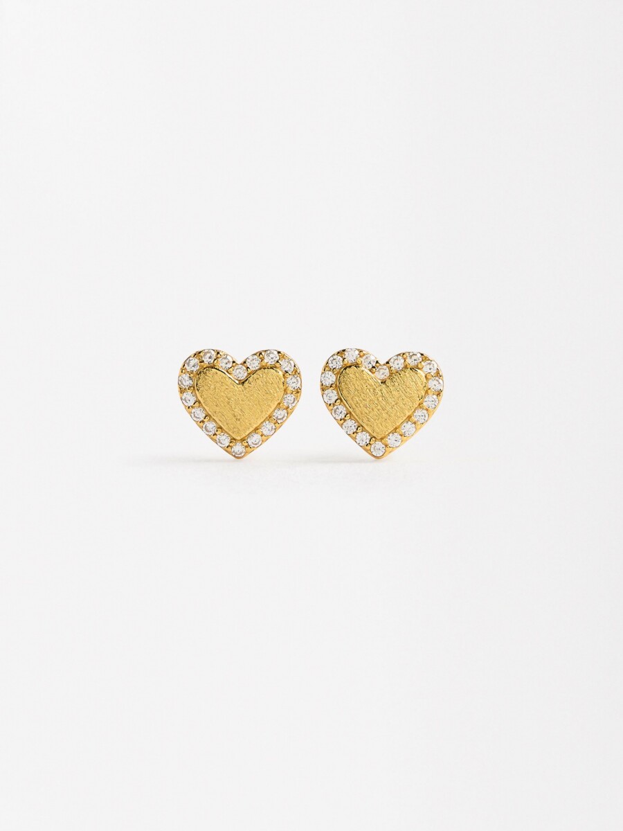 Pendientes Corazón Con Circonitas - Plata De Ley 925 dorado