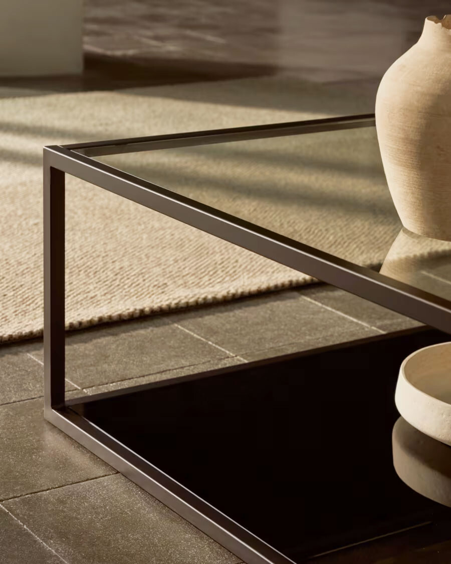 Mesa de centro Blackhill 80 x 80 cm cristal y acero acabado negro