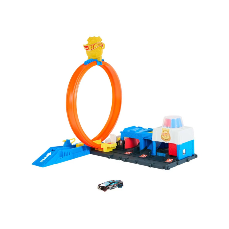 Pista Estación de policía Hot Wheels con auto y pista Looping Regulable Pista Estación de policía Hot Wheels con auto y pista Looping Regulable