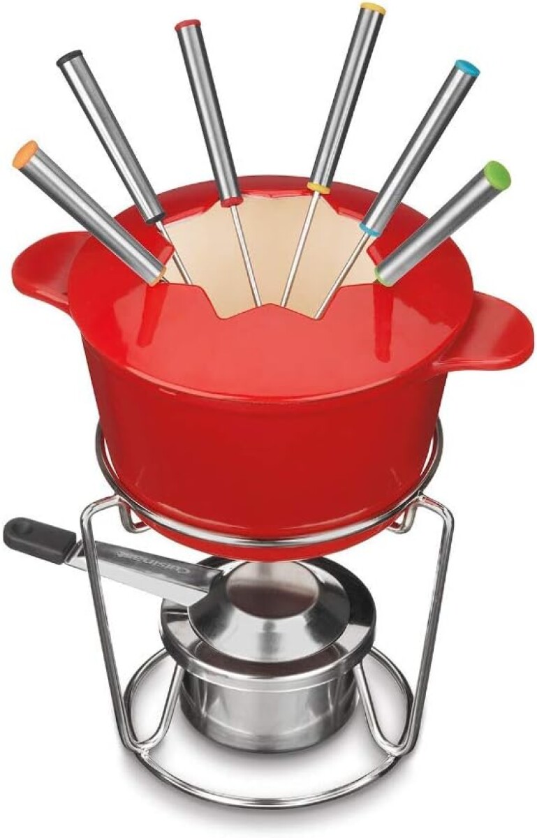 JUEGO DE FONDUE HIERRO FUNDIDO ROJO 
