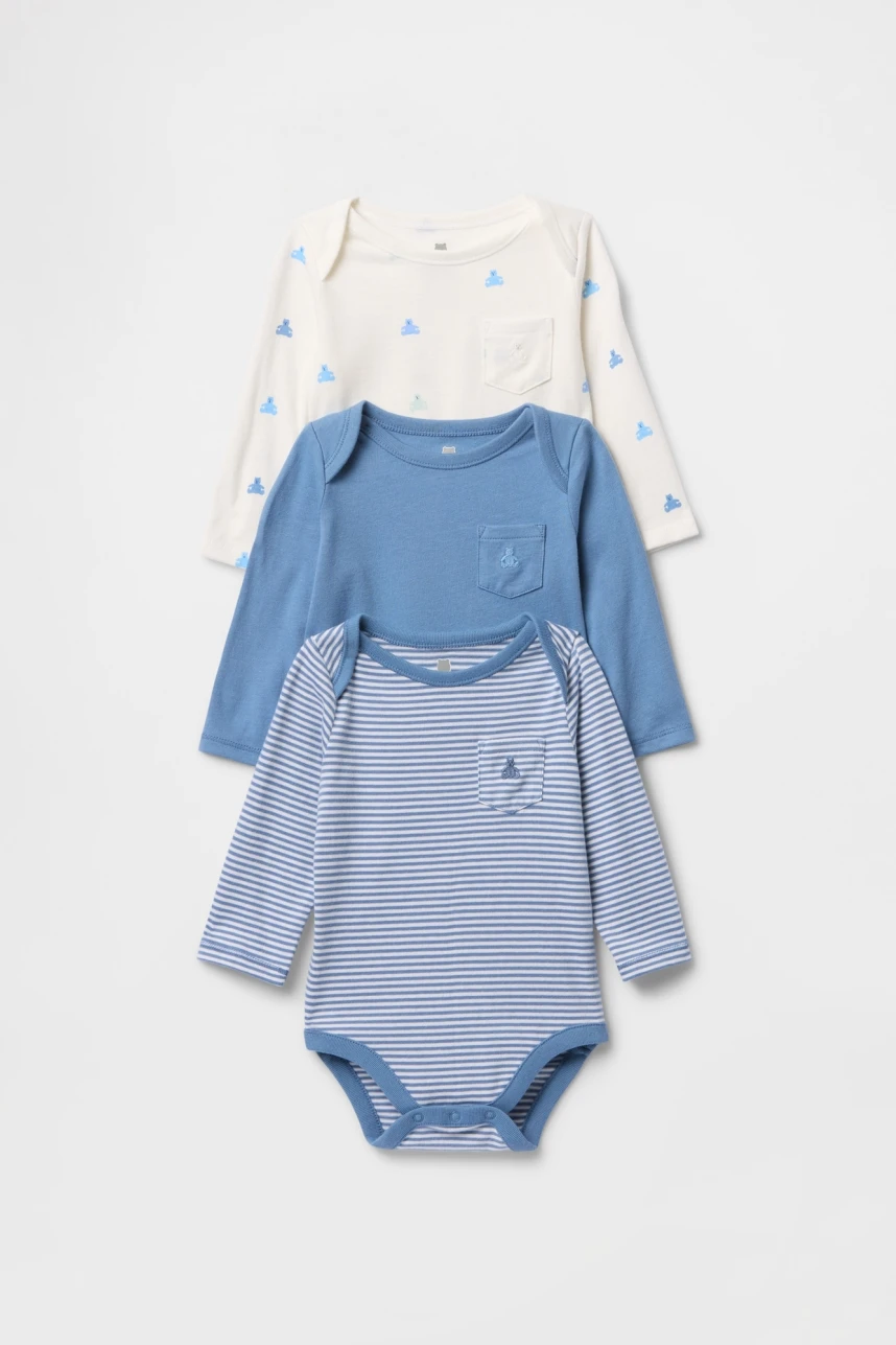 Bodies Pack X3 Manga Larga Bebe Soft Cornflower