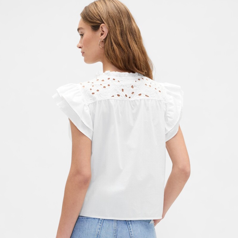 V-FLUTTER SLV EYELET YOKE TOP NEW OFF WHITE OPT1
