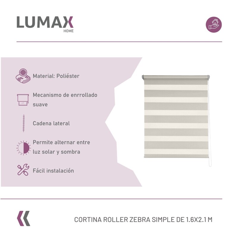 Cortina Roller Zebra Simple Lumax 1.6 X 2.1m Gran Calidad Beige