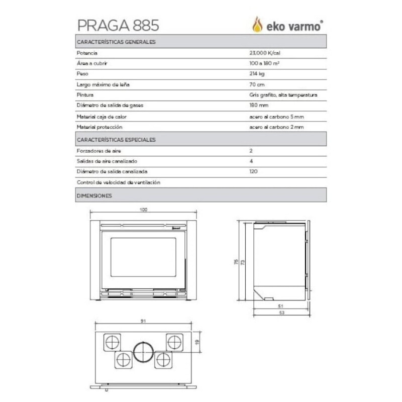 Calefactor a leña insertable Praga 885 Doble Frente Eko Varmo Calefactor a leña insertable Praga 885 Doble Frente Eko Varmo