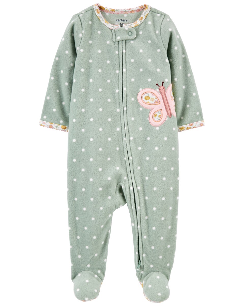 Pijama una pieza de micropolar con pie estampa mariposa 
