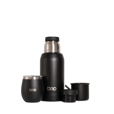 Set De Termo 750 Ml Y Mate Con Tapa brio Acero Inox Negro