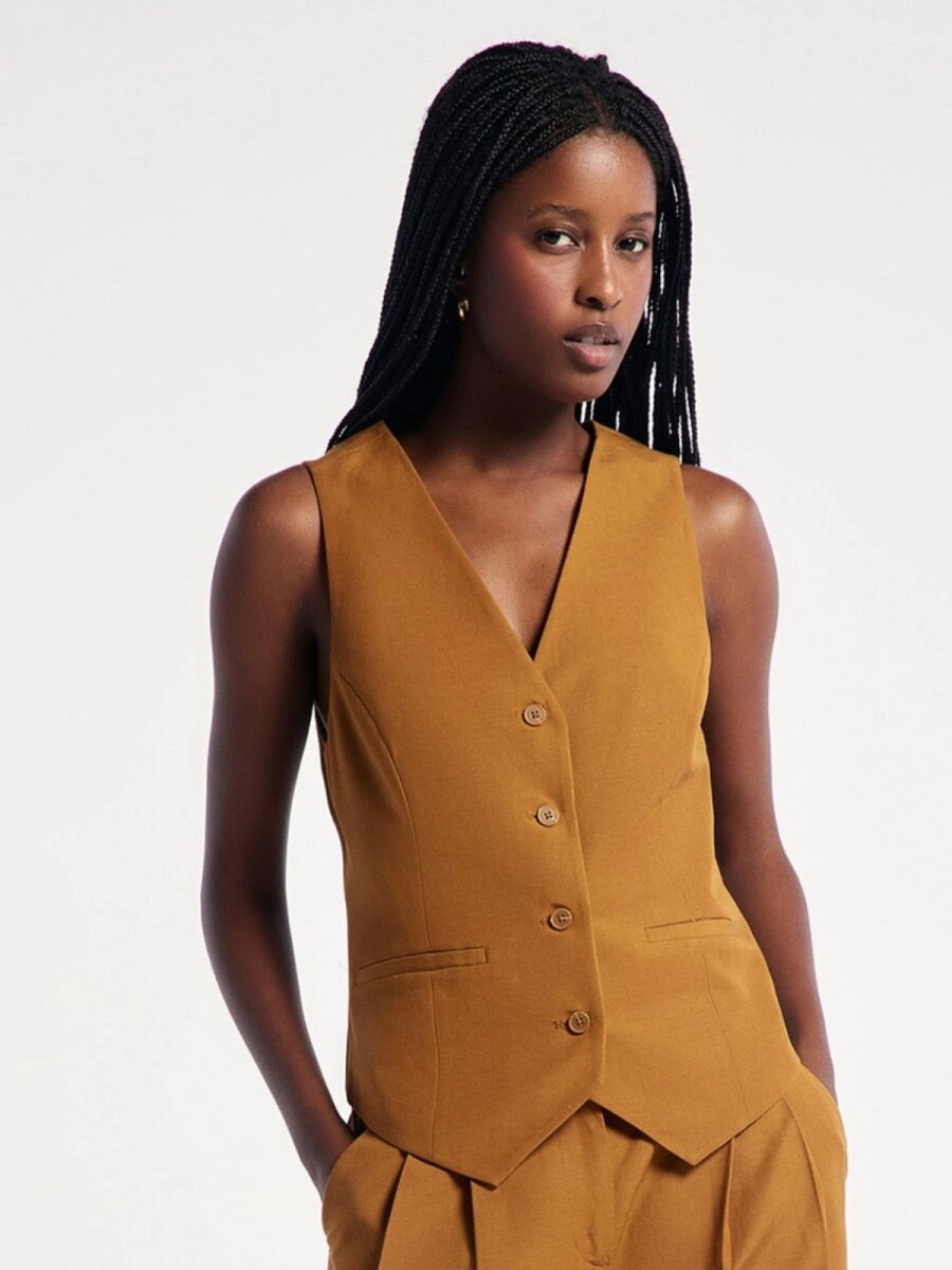 CHALECO SASTRERO DE LINO - MARRÓN 