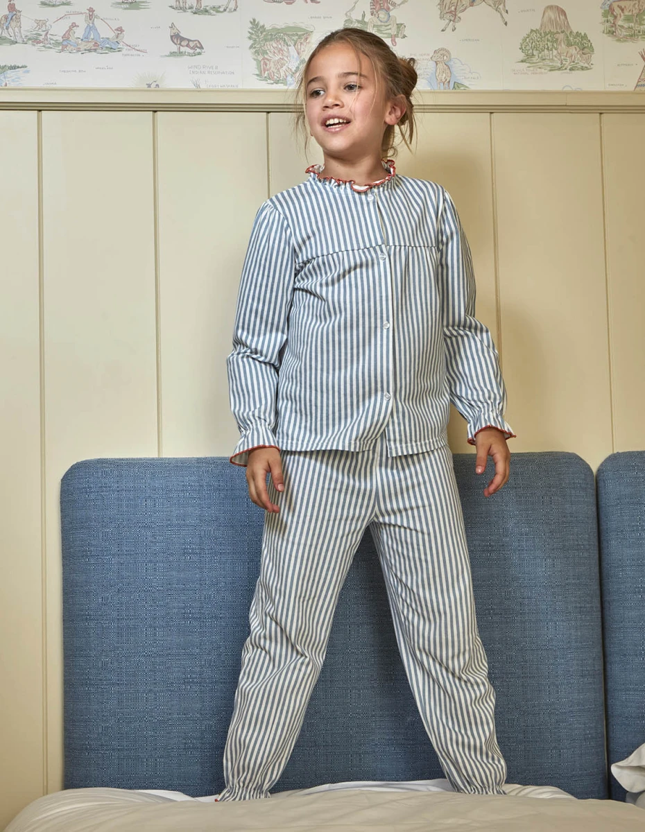 Pijama De Rayas Con Contraste - Azul Viejo 