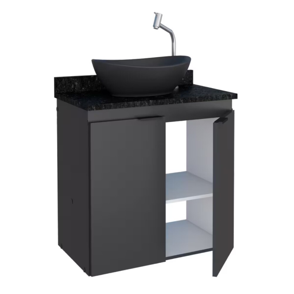 Mueble de baño suspendido Aster negro 60 cm mesada granito sin bacha Mueble De Baño Suspendido Aster Negro 60 Cm Mesada Granito Sin Bacha