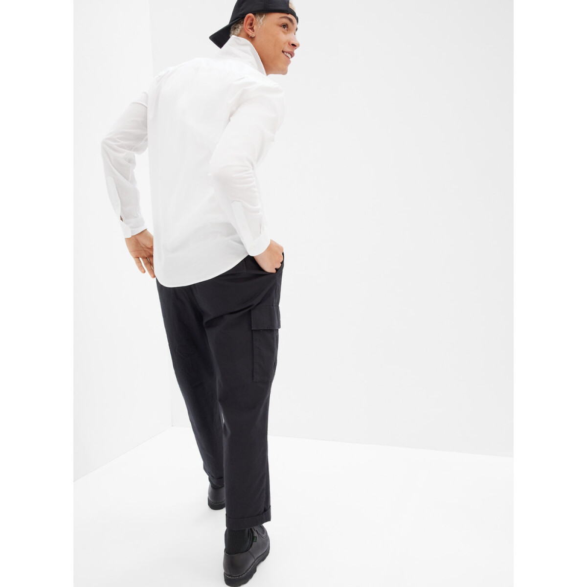 V-LS SLIM STRETCH POPLIN BASIC - WHITE 2 