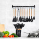 Kit Set Utensilios Para Cocina Madera Y Goma Negro