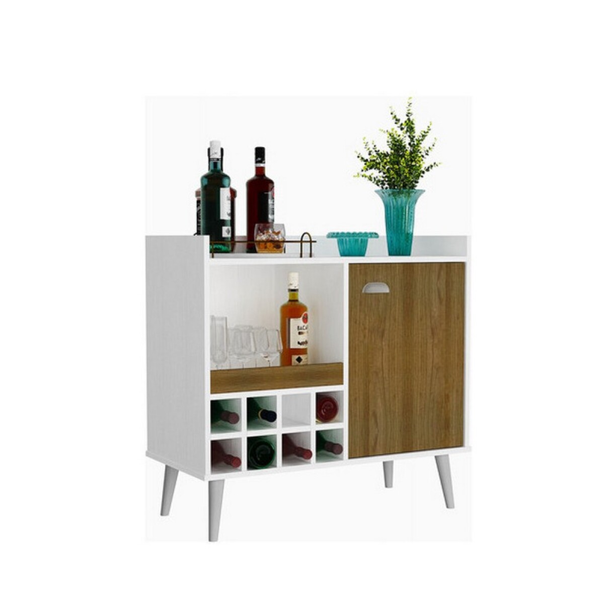 RACK BODEGA 8 BOTELLAS 1 PUERTA NOGAL/BLANCO 