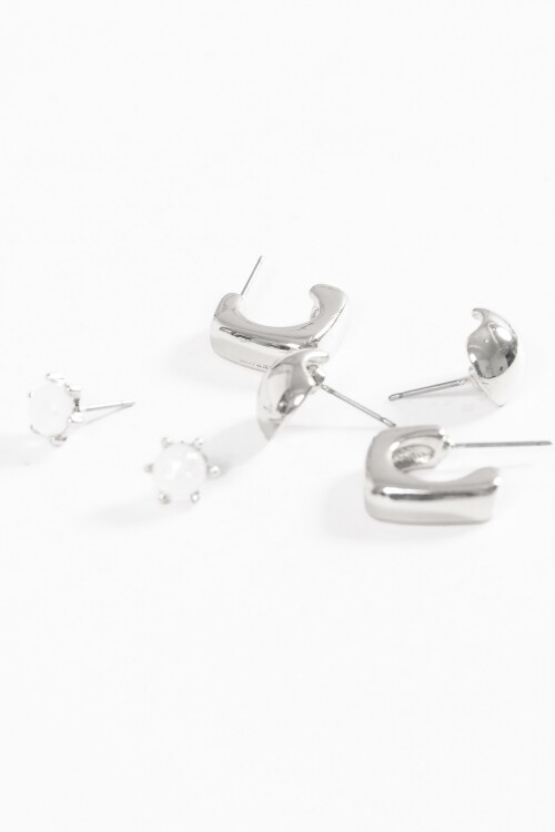 Set de caravanas metallic borla plateado