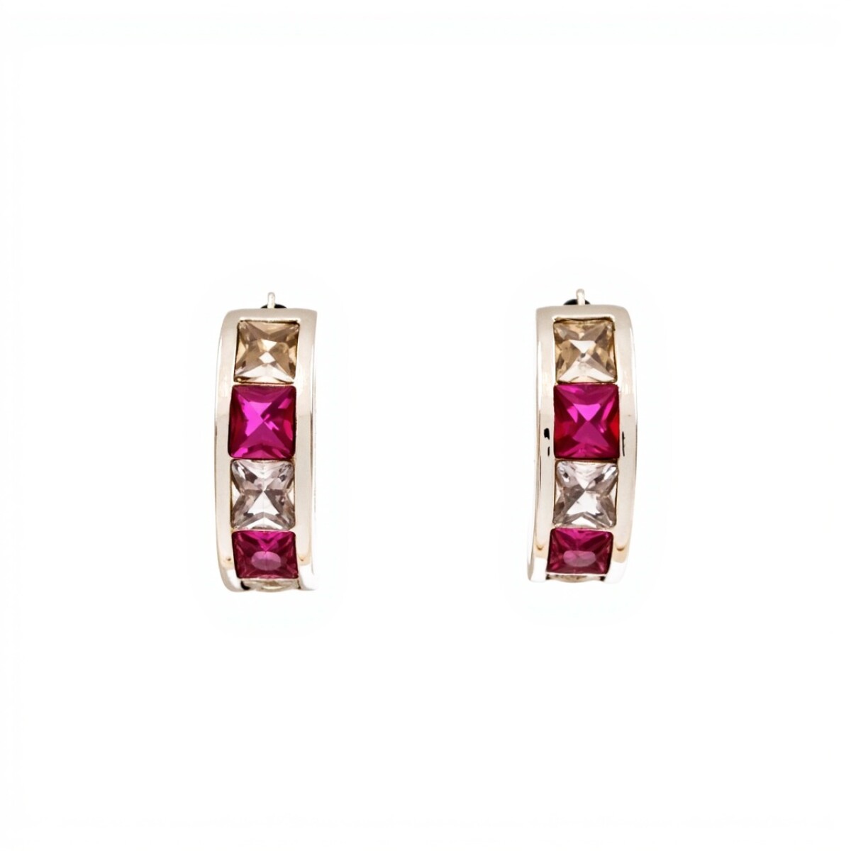 Caravanas Medio aro-Plata 925-Piedra rubí y zirconia-CA3450 - conpiedra 