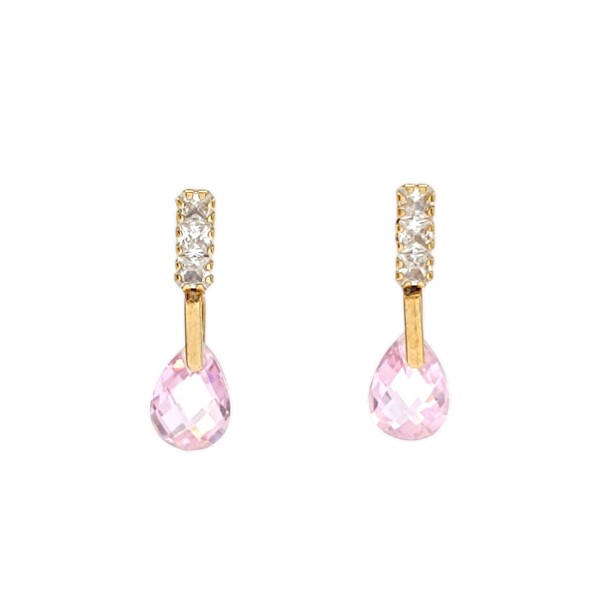Caravanas oro Gotas Rosa- Oro bajo - Zirconia rosa- CA8006 conpiedra