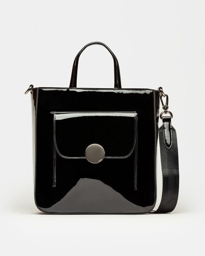 Shopper The Circle en cuero charol Negro