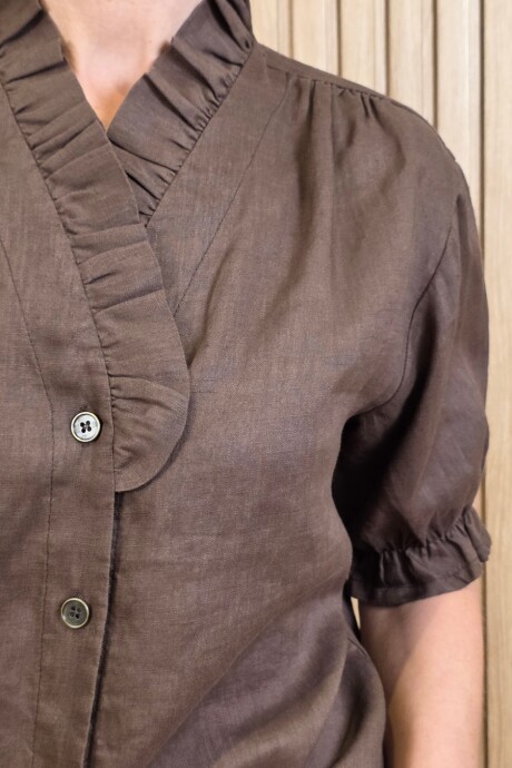Camisa Flora Puro Lino Chocolate