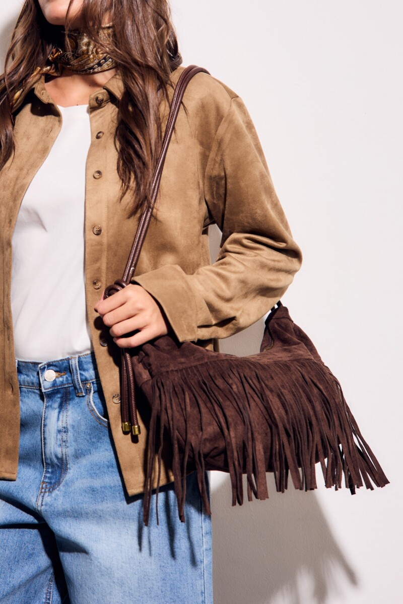 Cartera Flecos Gamuza Vegana - Chocolate 