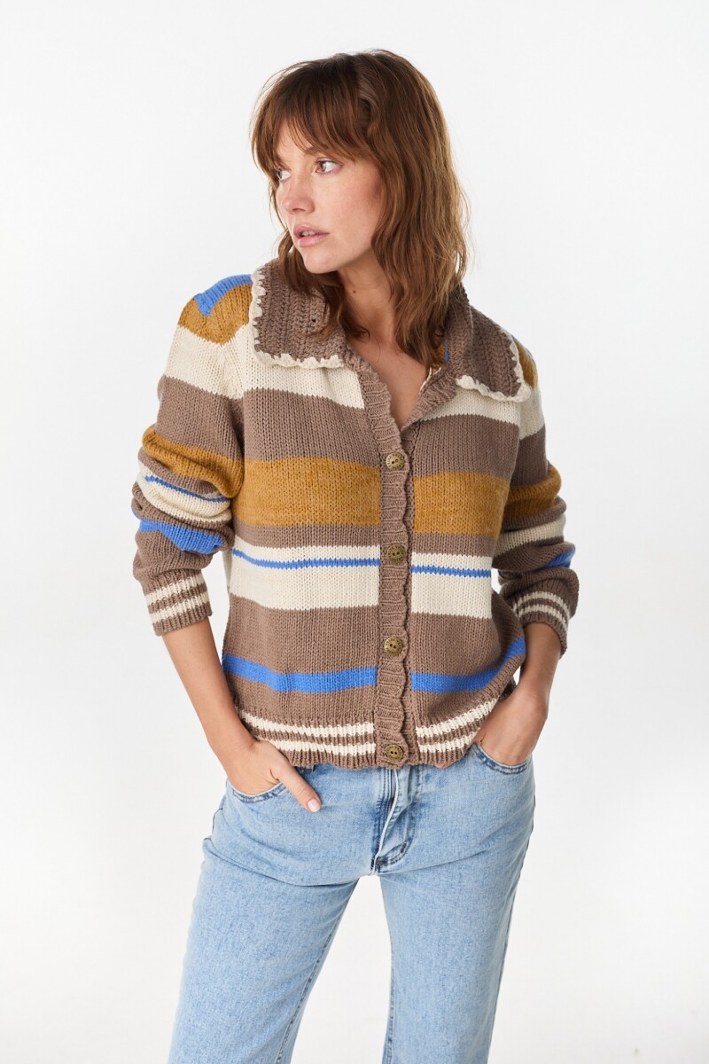Cardigan Funny Rayas Camel