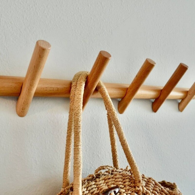 Perchero de pared madera bambú 5 ganchos Perchero de pared madera bambú 5 ganchos